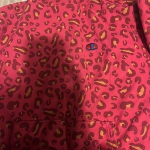 champion hoodie pink lepord print, not sold anymore, large usa
